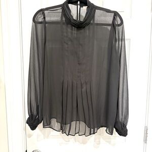 Black Pleated Sheer Women's Top